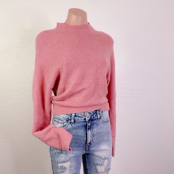WAYF Mock Neck Tie Long Sleeve Pullover Soft Wool Sweater Blush Pink size XS NEW - Picture 12 of 12